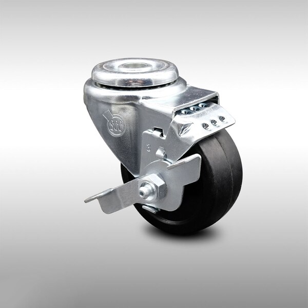 3 Inch SS Soft Rubber Wheel Swivel Bolt Hole Caster with Brake